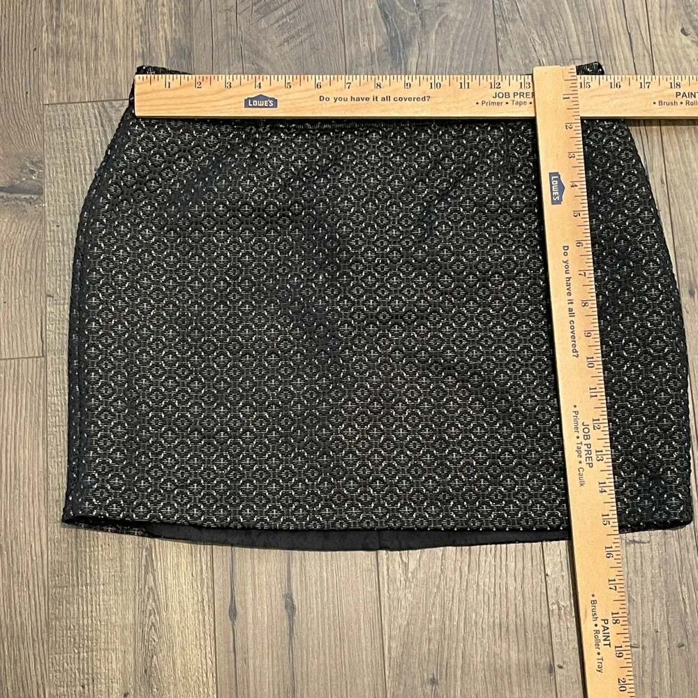 Gap Black Silver Metallic Jacquard Mini Skirt Size 8 Geometric A-Line Side Zip